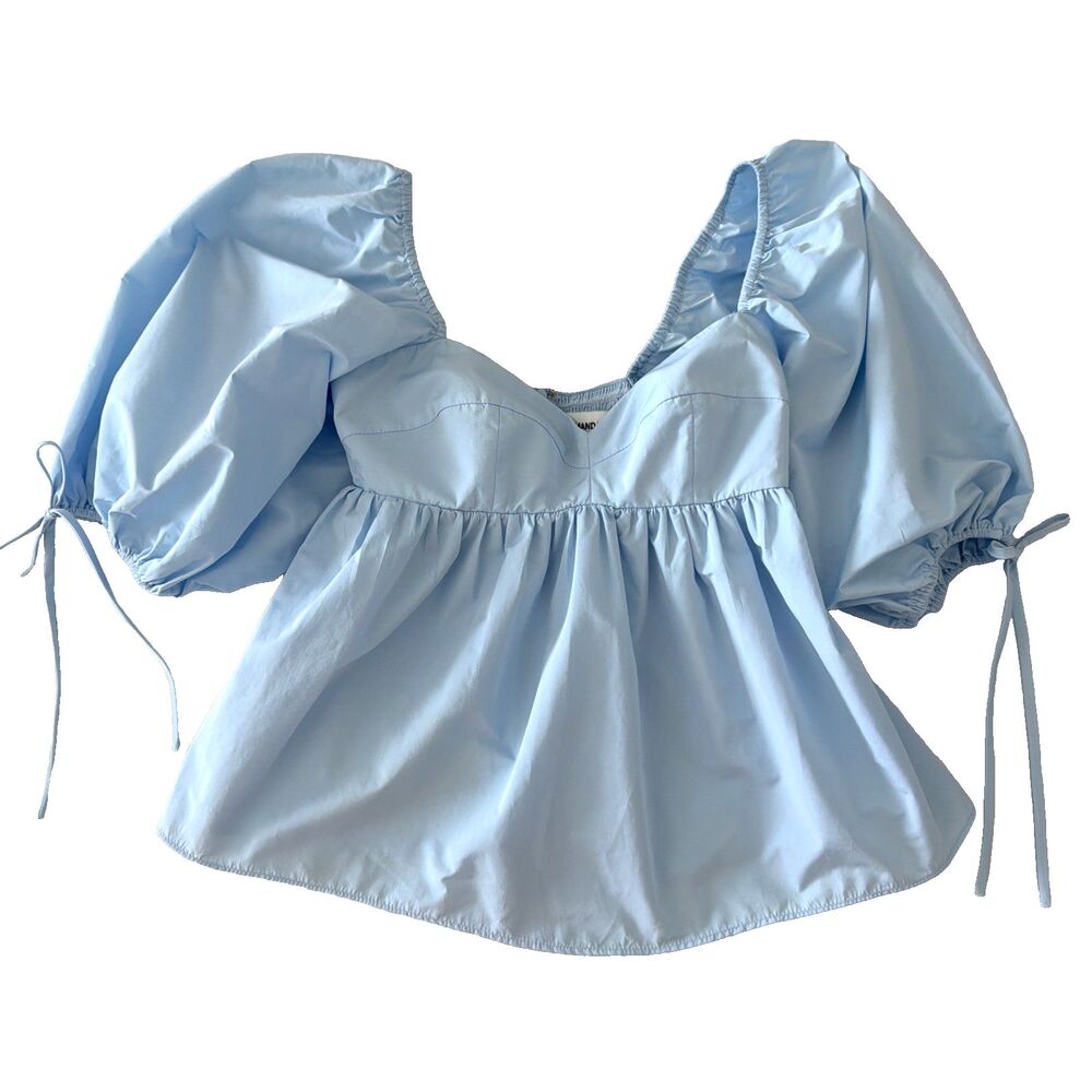 Amanda Uprichard Sz S Maxine Babydoll Top Baby Blue Bridgerton Coquette Made USA